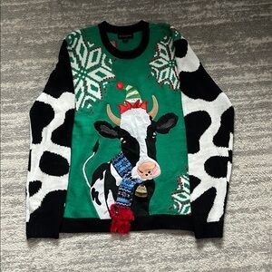 Festive Green Cow Print Sweater